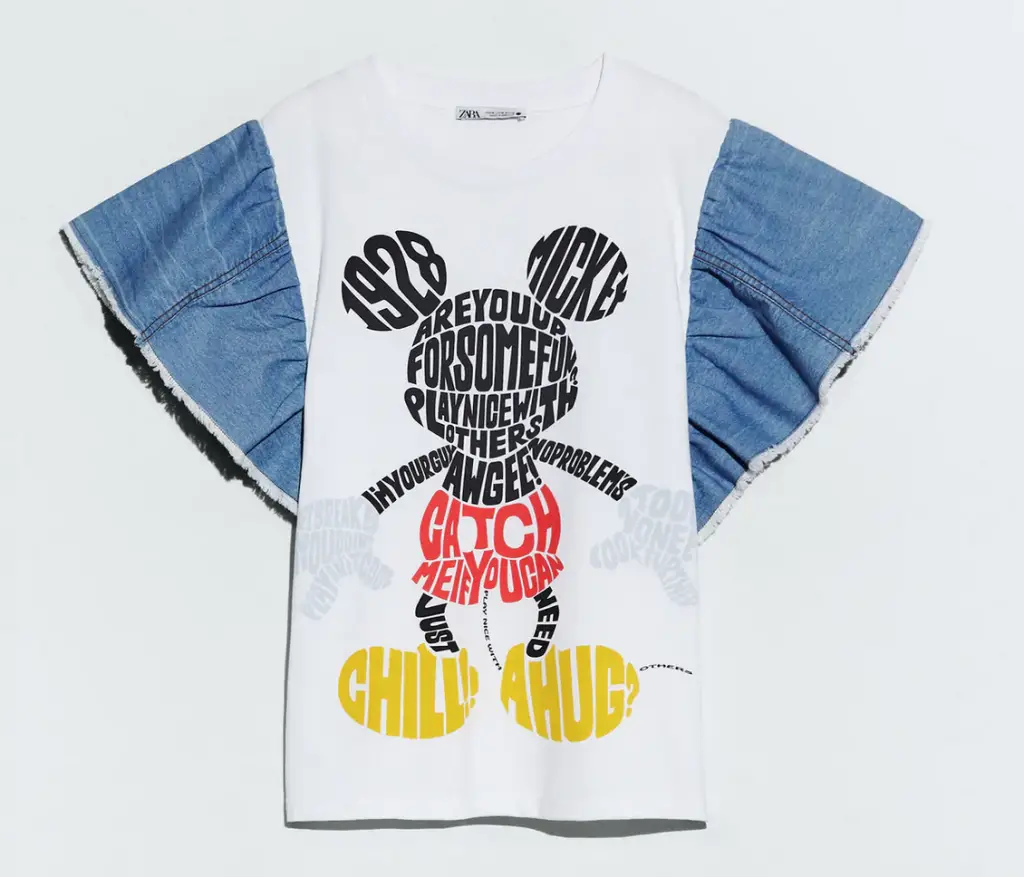 Zara Mickey Mouse ruffle trim t-shirt
