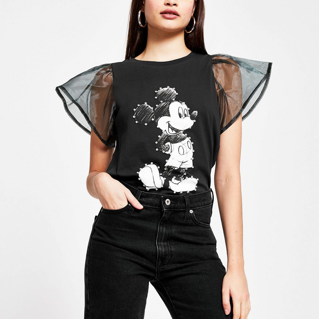 River Island Grey Mickey Mouse organza sleeve t-shirt - £32