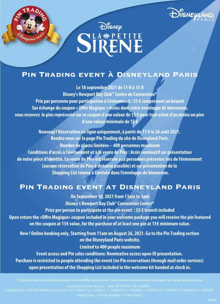 Pin Trading Events return to Disneyland Paris on the 18th September at Hotel New Port Bay Club