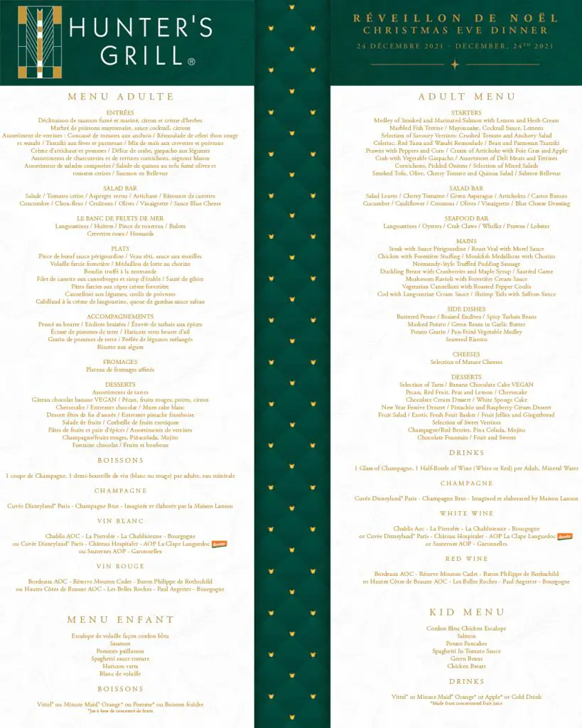 Hunters Grill Christmas Eve Menu