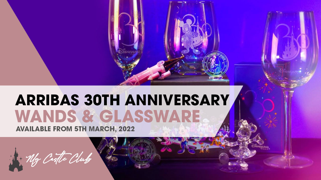 Arribas Shares First Look at Disneyland Paris 30th Anniversary Gold and Purple Glassware, Sleeping Beauty Castle Wands and more.