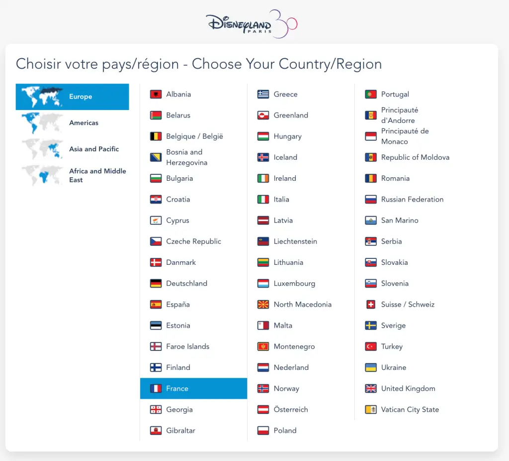 disneyland paris website change how to change language