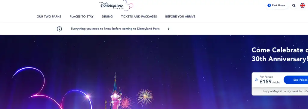 disneyland paris website change how to change language