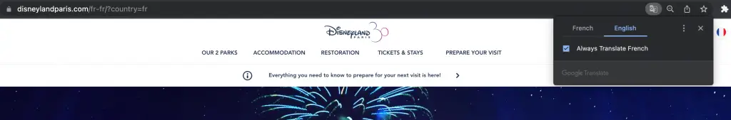 disneyland paris website change how to change language