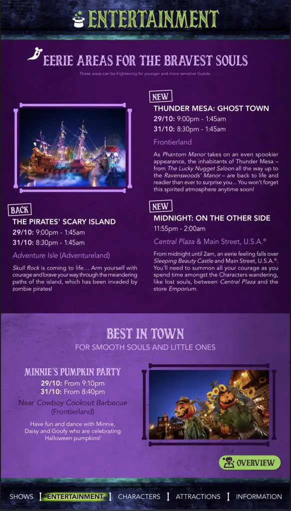 Disneyland Paris Halloween Party Entertainment and Eerie Areas (Spooky Zones)