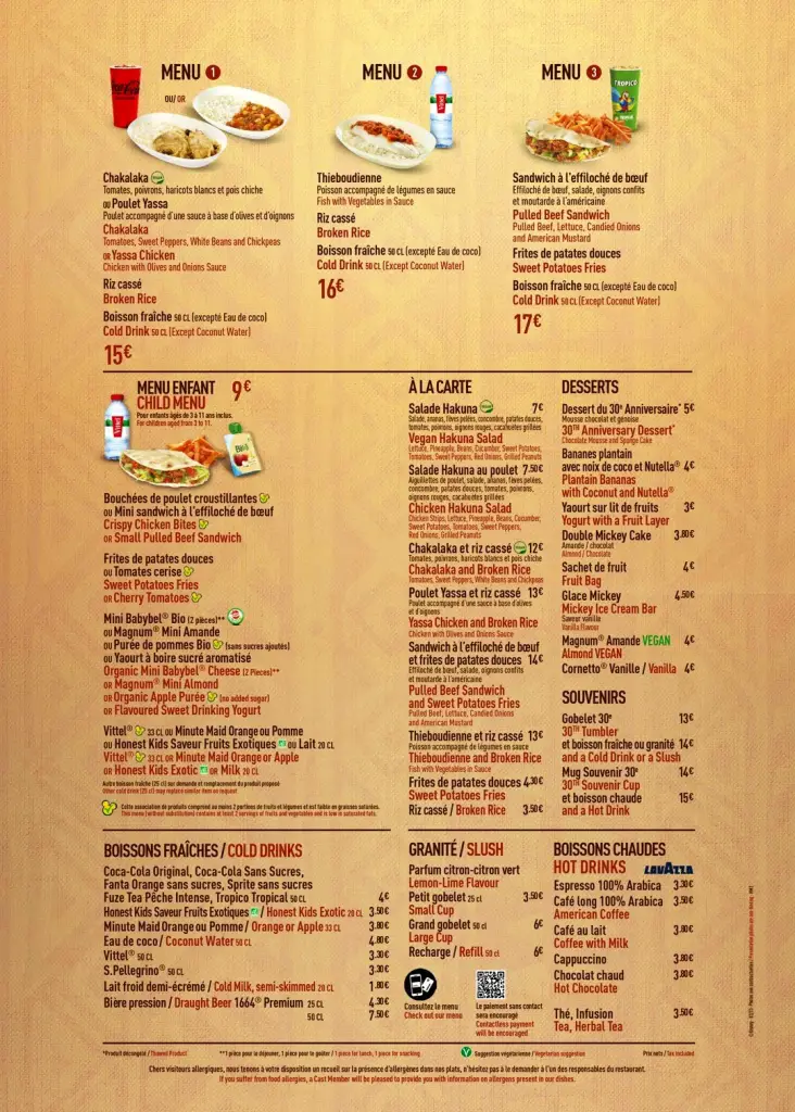 New Menu at Hakuna Matata Restaurant, Disneyland Paris