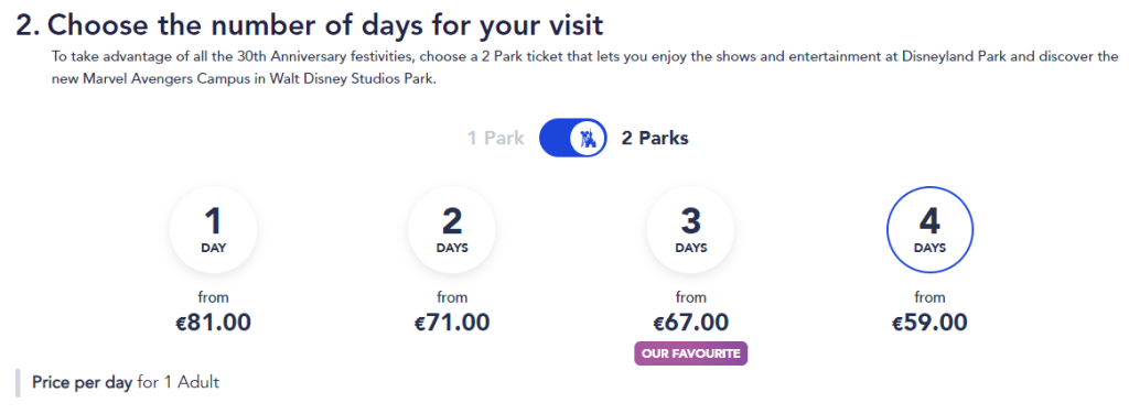 Disneyland Paris tickets, cheaper tickets the longer you stay